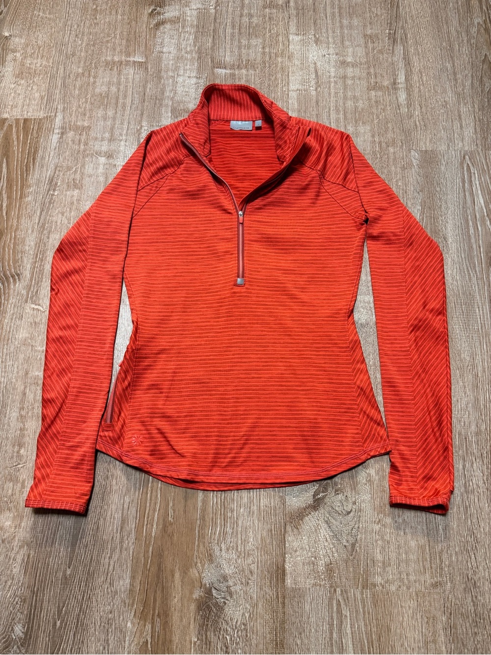 Athleta Womens Small Red Orange Striped Quarter Zip Pullover Athletic Running T